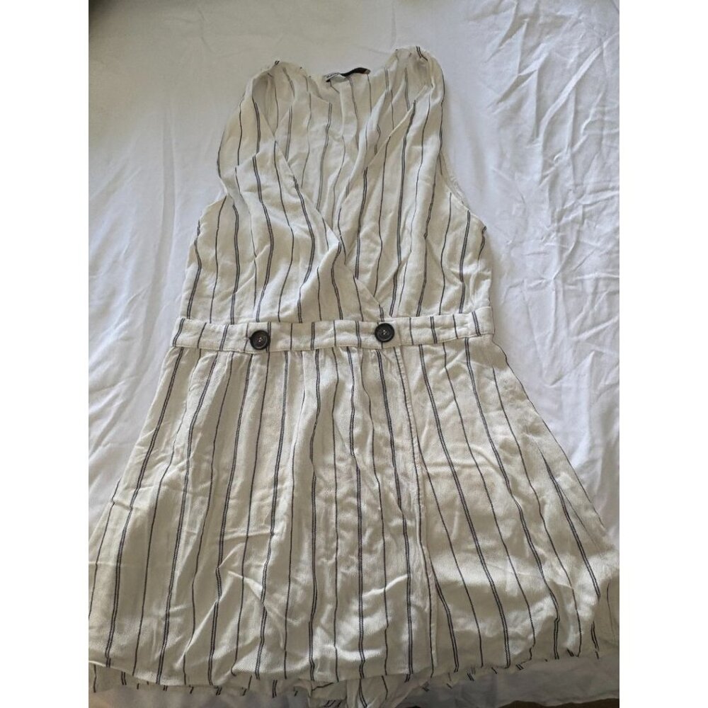 Pull & Bear Striped Surplice Romper - Cream/Navy - Size M